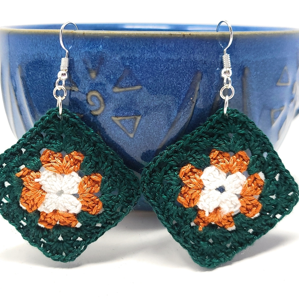 Handmade crochet granny square earrings